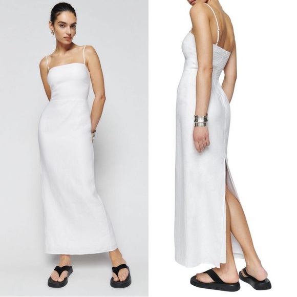 Reformation Dresses & Skirts - Reformation Frankie Linen Dress in White Maxi Dress Adjustable Straps size 10